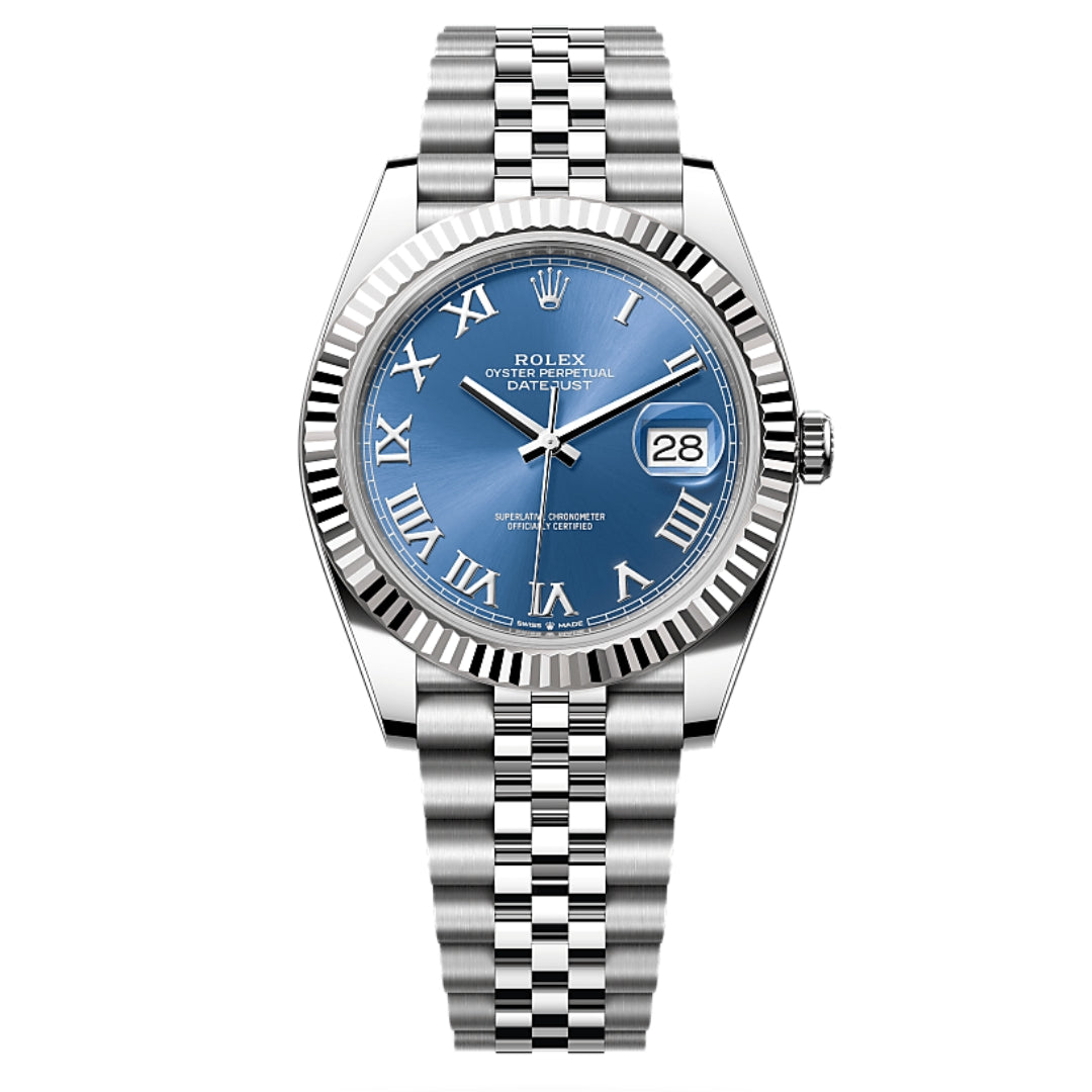Rolex Datejust 41 Blue Dial Fluted Bezel White Gold & Steel Men's Watch m126334-0026