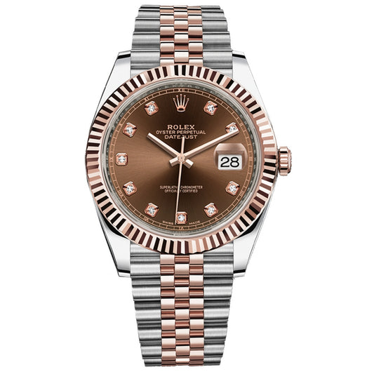 Rolex Datejust 41 Chocolate Dial Diamond Markers Two-Tone Everose Gold Watch M126331-0004