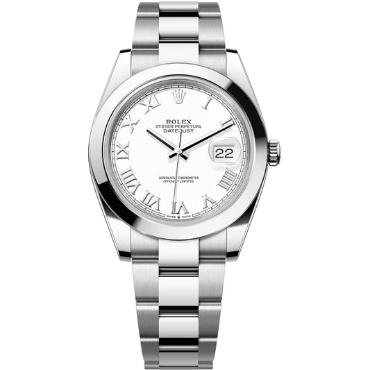 Rolex Datejust 41 White Dial Roman Numerals Stainless Steel Men's Watch 126300WRO