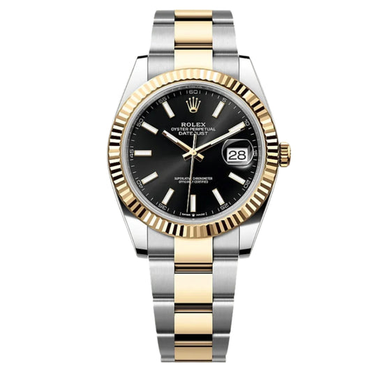 Rolex Datejust 41 Black Dial Fluted Yellow Gold Bezel Two-Tone Oyster Bracelet Watch M126333-0013