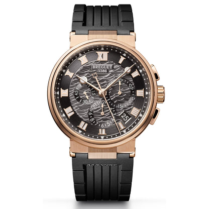 Breguet Marine Chronograph 5527BRG35WV Men’s 42mm Rose Gold Automatic Flyback Watch – Grey Dial, Rubber Strap