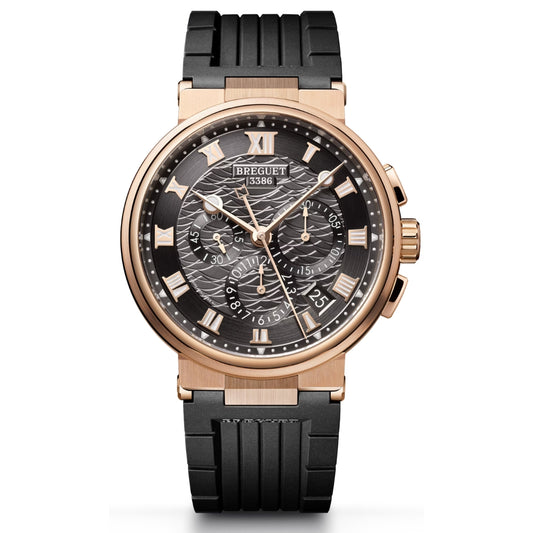 Breguet Marine Chronograph 5527BRG35WV Men’s 42mm Rose Gold Automatic Flyback Watch – Grey Dial, Rubber Strap