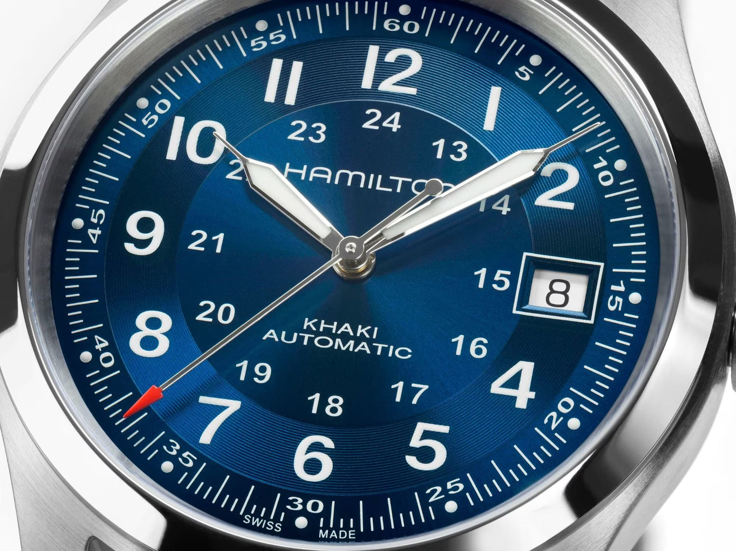 Hamilton Khaki Field Automatic Blue Dial 38mm Watch H70455140 – Stainless Steel Bracelet, Date Display, Calibre H-10, 80-Hour Power Reserve, 100M Water Resistance