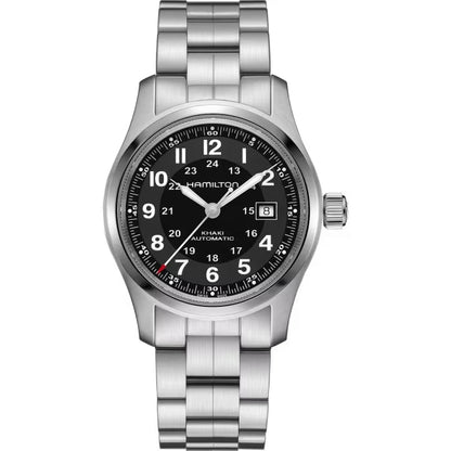 Hamilton Khaki Field Automatic Black Dial 42mm Men’s Watch H70515137 – Brushed Stainless Steel Bracelet, Date Display, Calibre H-10, 80-Hour Power Reserve, 100M Water Resistance